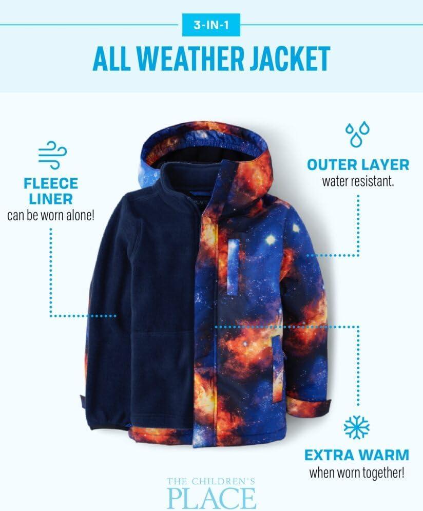 imageThe Childrens Place Baby Boys and Toddler Heavy 3 in 1 Winter Jacket Wind WaterResistant Shell Fleece InnerThunderstorm