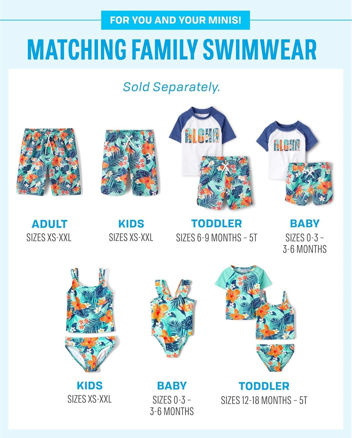 imageThe Childrens Place BabyBoys and Toddler Short Sleeve Rashguard and BottomsAqua Aloha Set