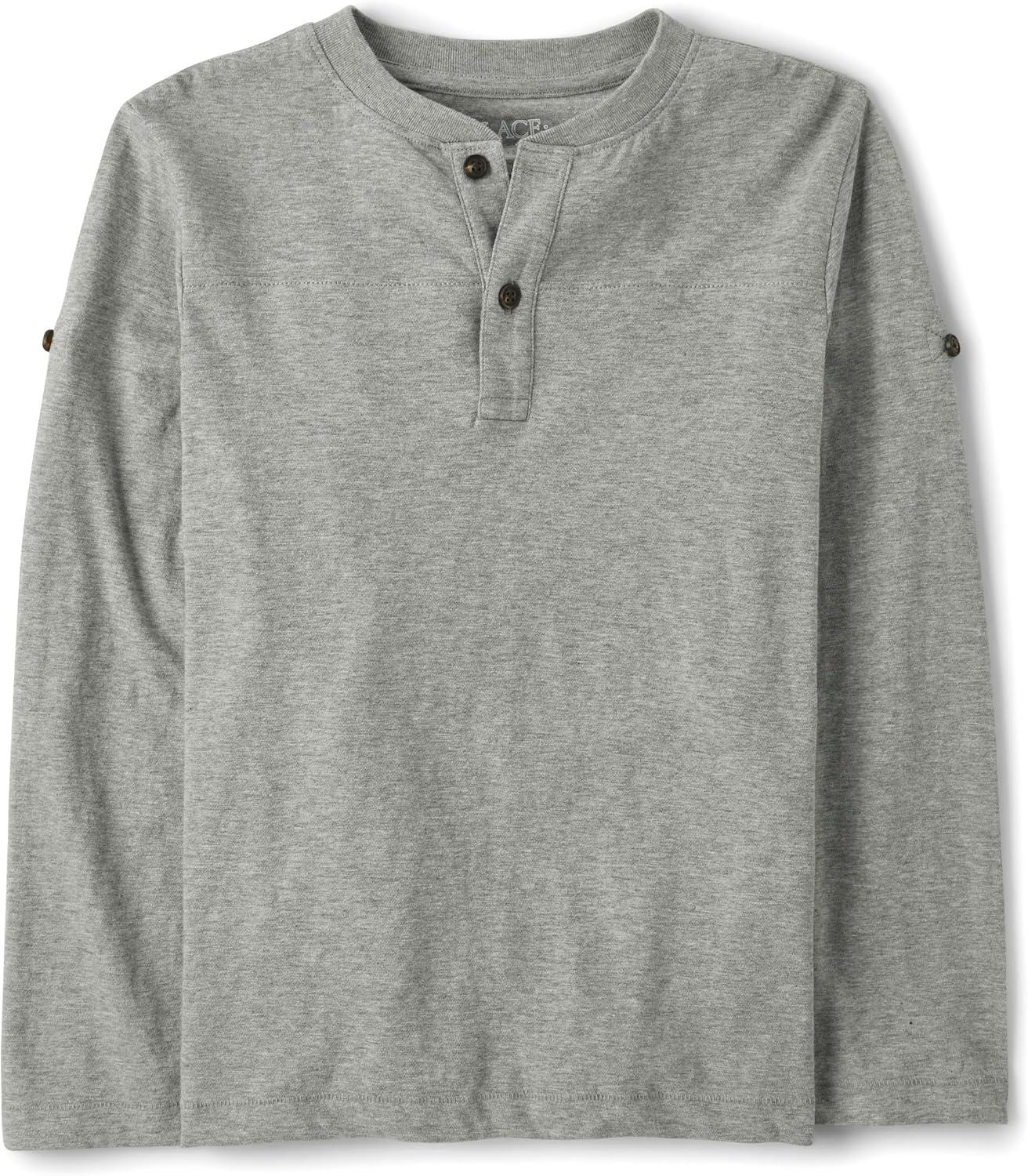 imageThe Childrens Place Boys Long Sleeve Rolled Cuff Henley ShirtSmoke Grey