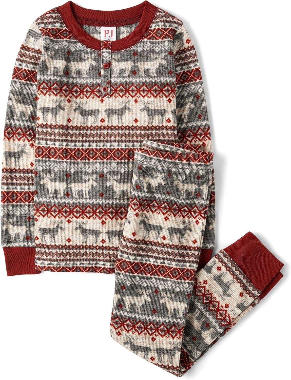 imageThe Childrens Place Family Matching Plaid Waffle 2 Piece Pajama SetsWinter Fairisle