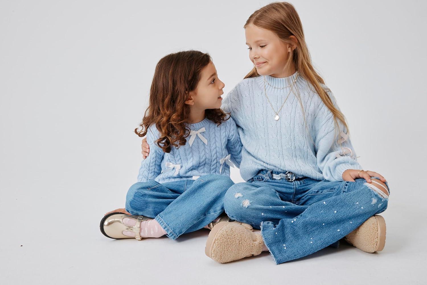 imageThe Childrens Place Girls Long Sleeve Pullover Cable Knit SweaterSoft Sky Ribbon