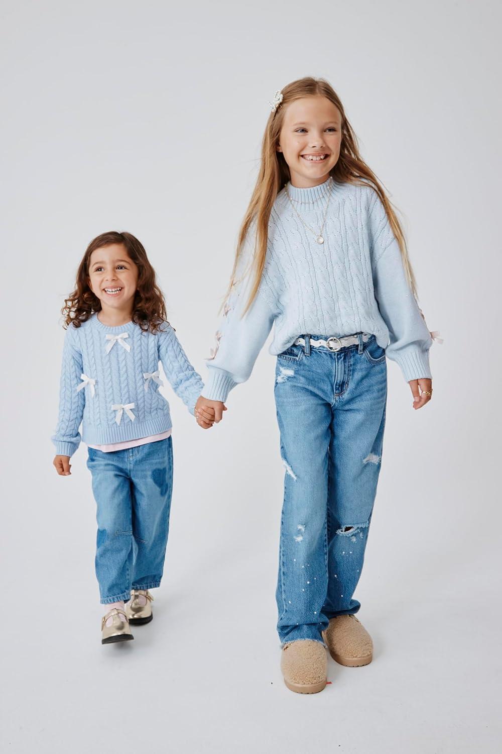 imageThe Childrens Place Girls Long Sleeve Pullover Cable Knit SweaterSoft Sky Ribbon