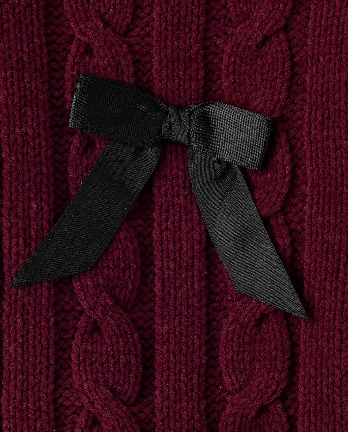 imageThe Childrens Place Girls Long Sleeve Pullover Cable Knit SweaterSugar Beet Bow