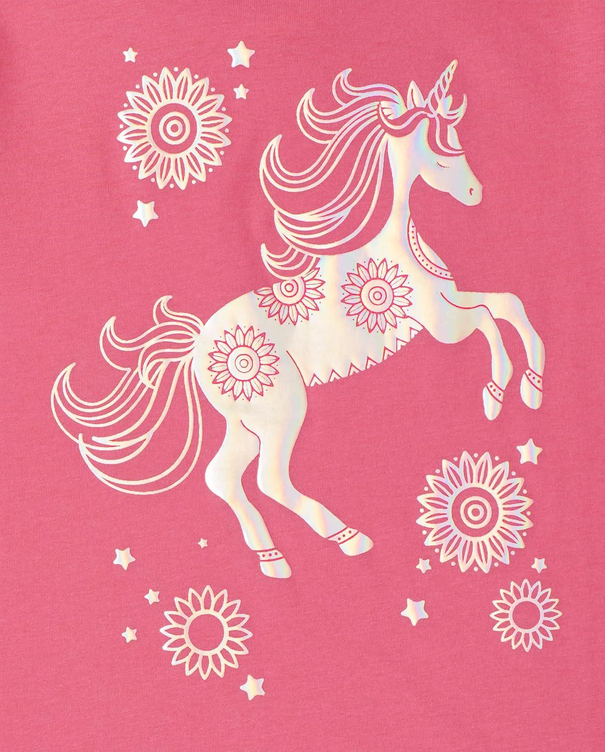 imageThe Childrens Place Girls UnicornsButterfly Short Sleeve Graphic TShirts3 PackCheetahDolphinUnicorn