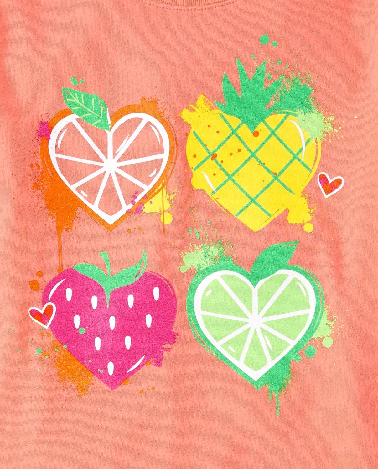 imageThe Childrens Place Girls UnicornsButterfly Short Sleeve Graphic TShirts3 PackFruit HeartsDrinkButterfly