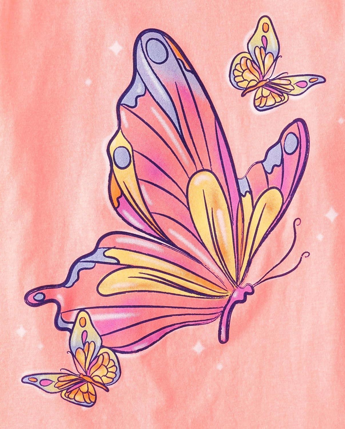 imageThe Childrens Place Girls UnicornsButterfly Short Sleeve Graphic TShirts3 PackFruit HeartsDrinkButterfly