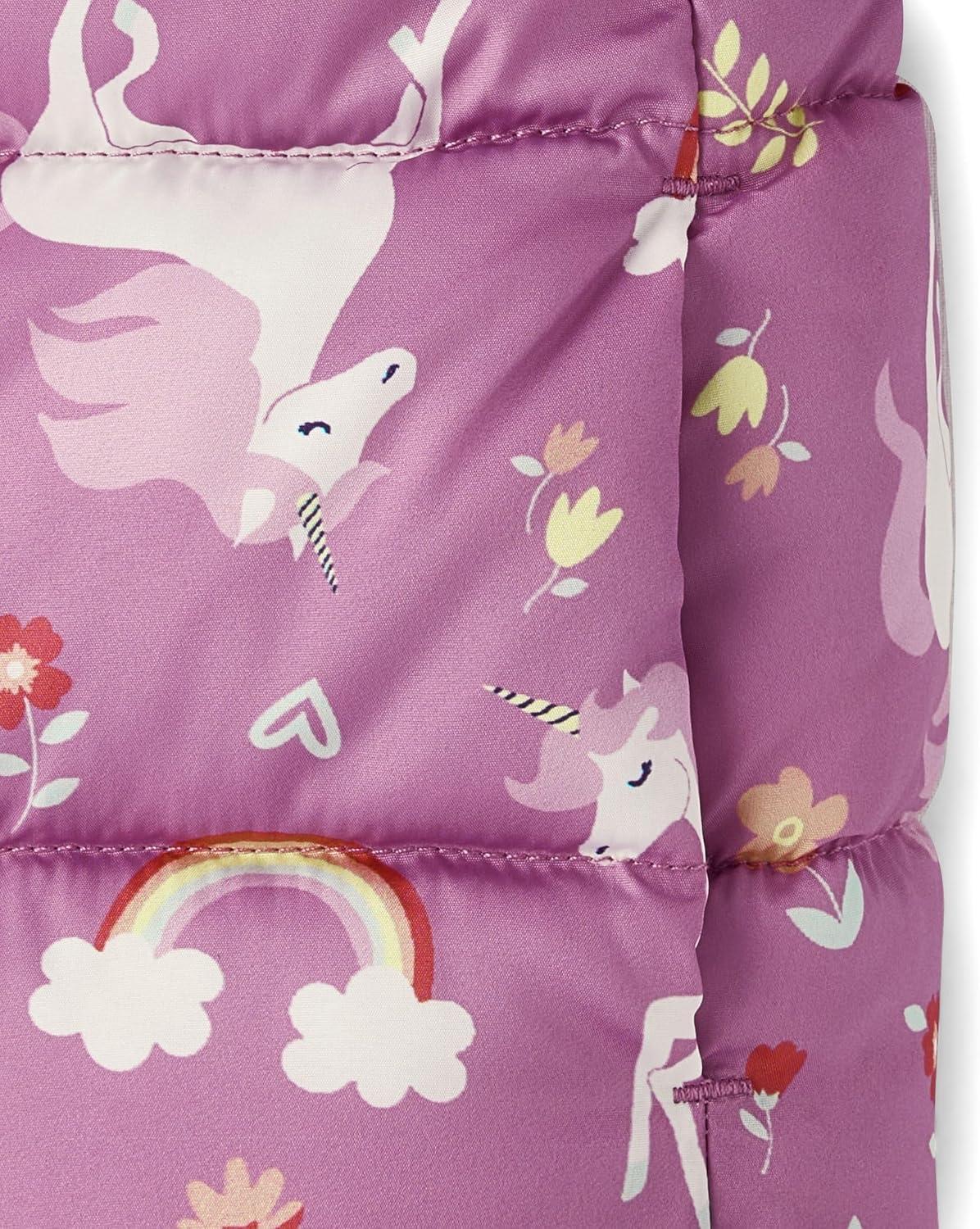 imageThe Childrens Place babygirls And Toddler Girls Medium Weight Windresistant Waterresistant Puffer JacketDusty Rose Unicorns