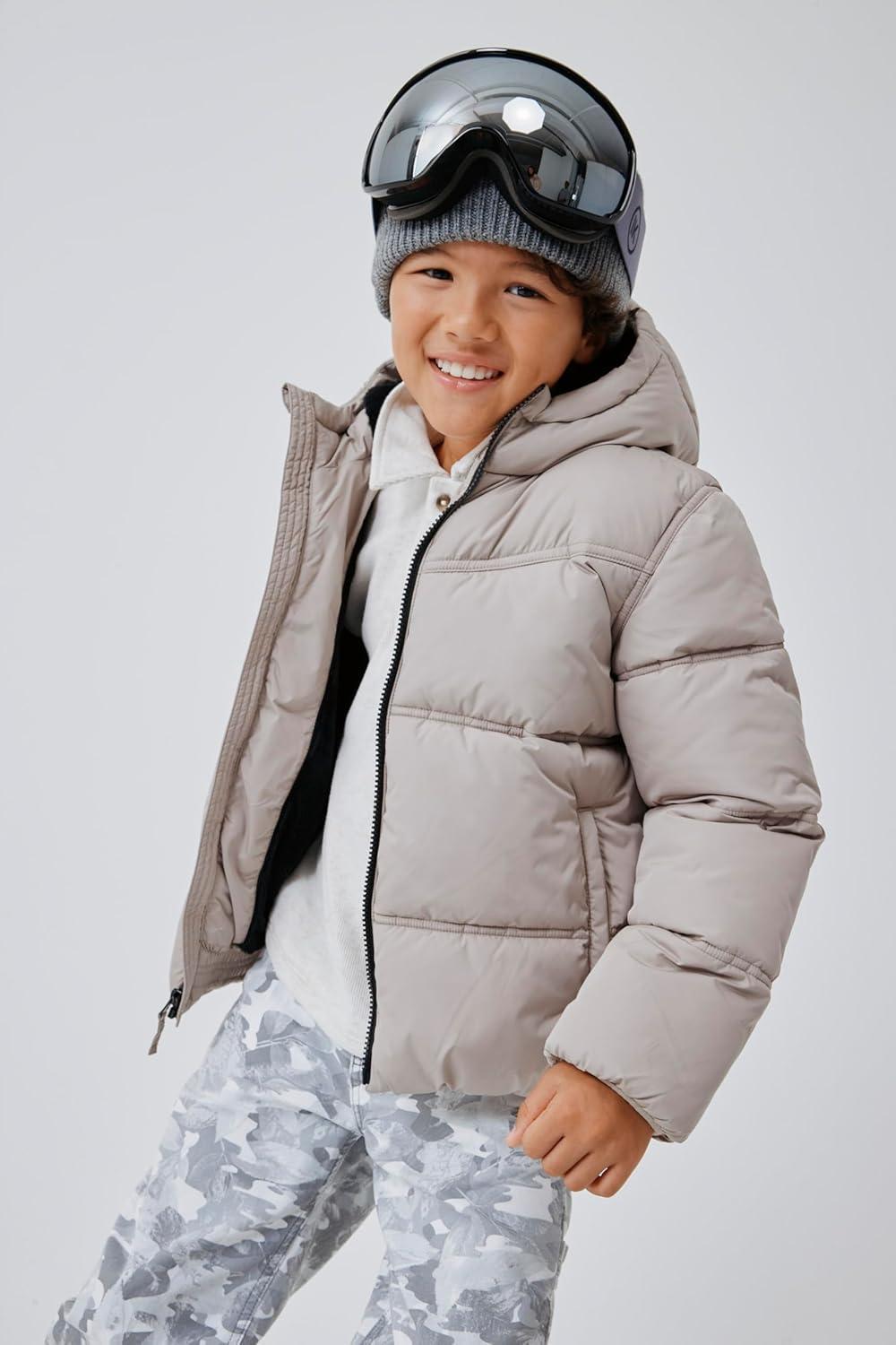 imageThe Childrens Place boys Water and Wind Resistant Hooded Zip Front Puffer Jacket Faux Fur LinedChinchilla