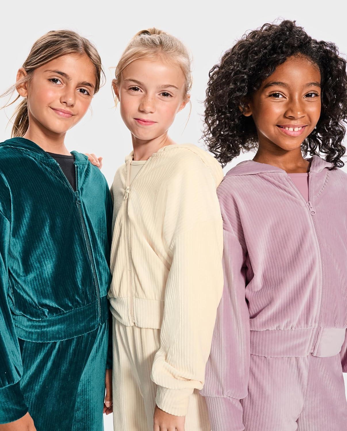 imageThe Childrens Place girls Long Sleeve Hooded Fleece Full Zip UpRainforest Velour Rib