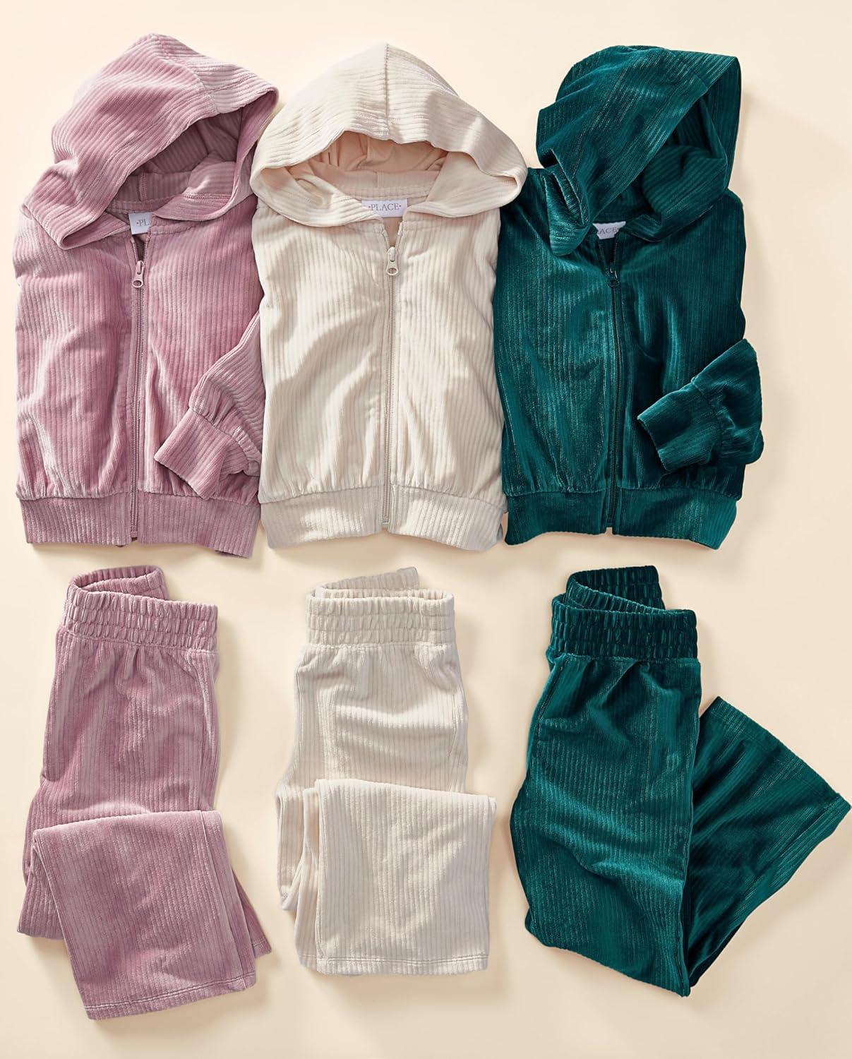 imageThe Childrens Place girls Long Sleeve Hooded Fleece Full Zip UpRainforest Velour Rib