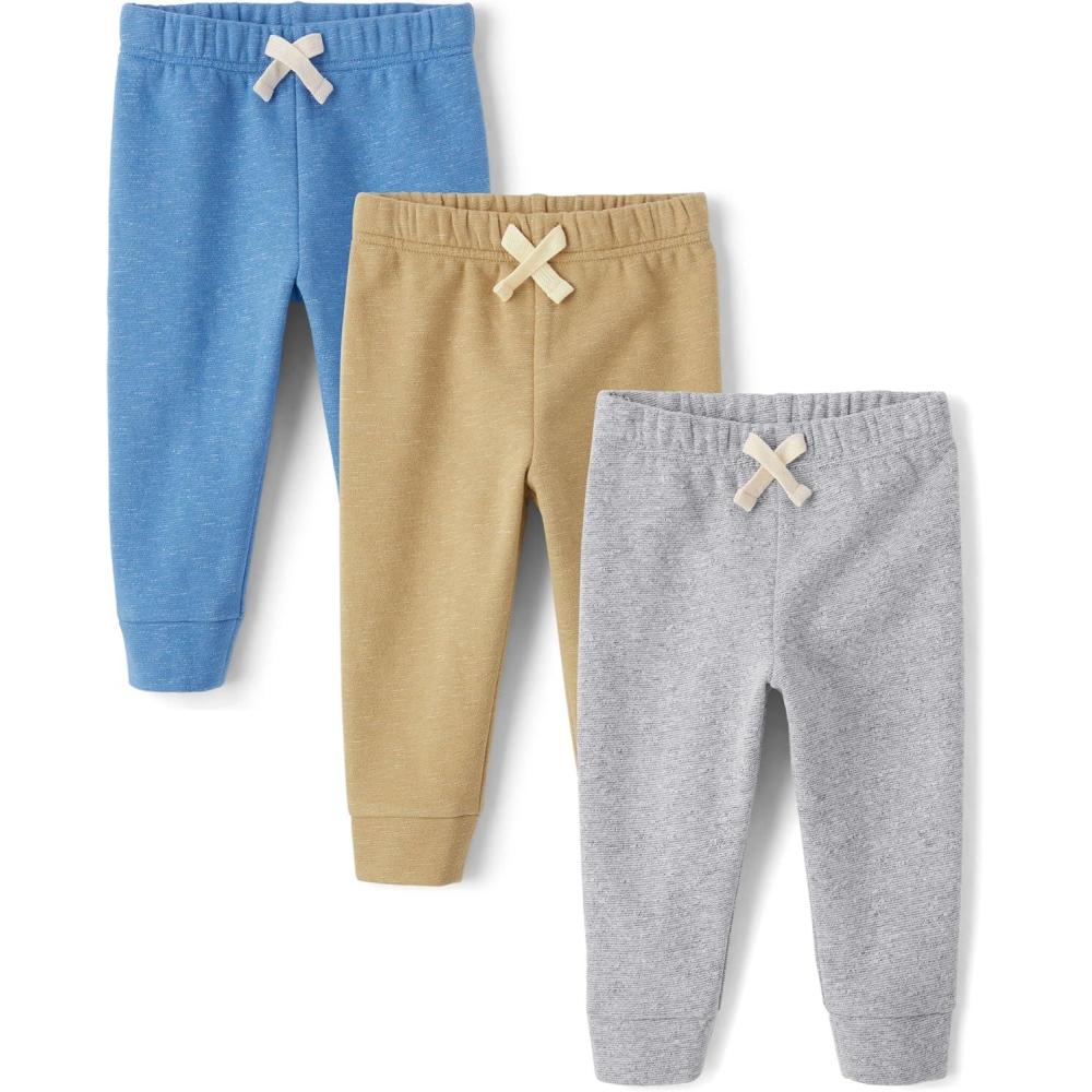 imageAnd Toddler Boy Active Striped Fleece Jogger Pants 2packBlueBrownGrey 3pack