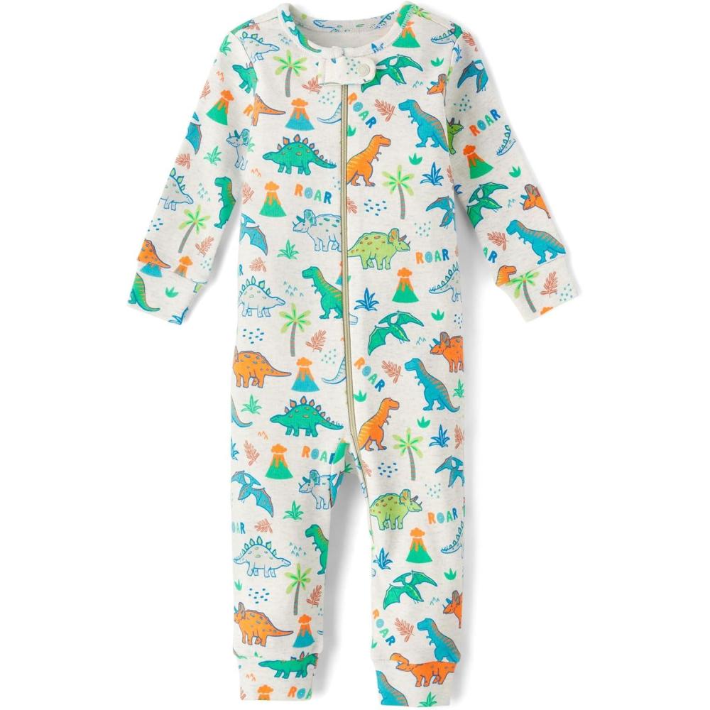 imageThe ChildrenS Place BabyBoys And Toddler Long Sleeve 100 Cotton ZipFront One Piece Footed PajamasVanilla Dinos