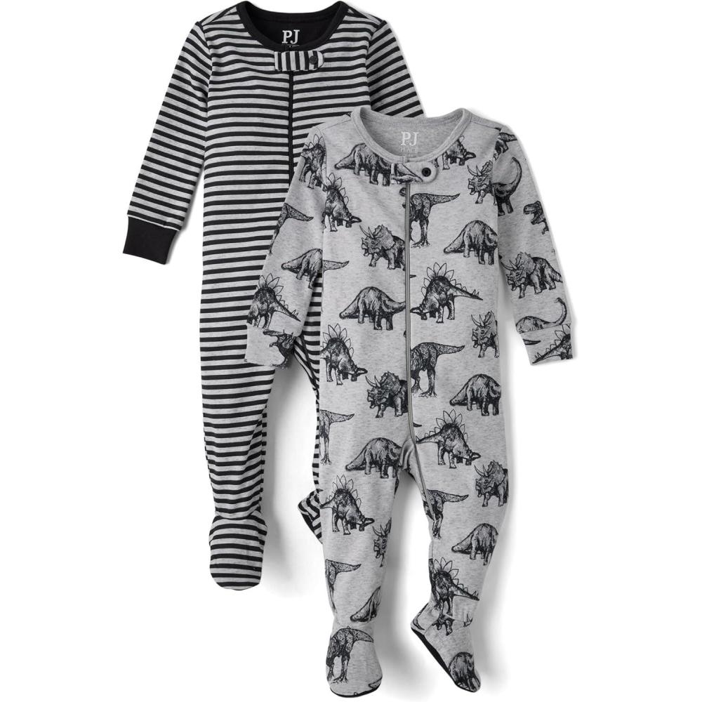 imageThe Childrens Place Baby And Toddler Boys Striped Snug Fit Cotton One Piece Pajamas 3PackSketchy Dinos 2pack