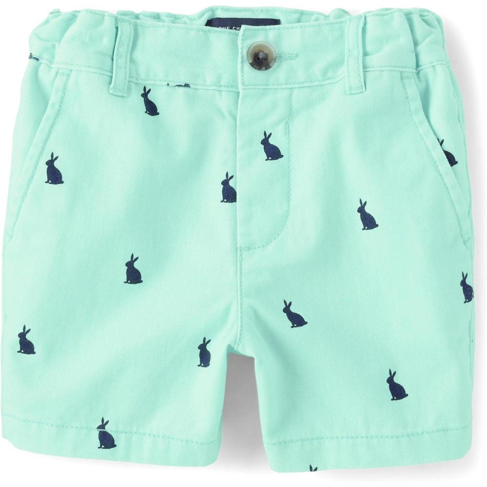 imageThe Childrens Place Baby Boys Chino ShortsAqua Bunny Print