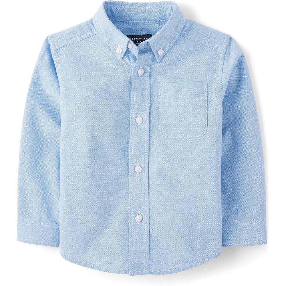 imageThe Childrens Place Baby Boys Long Sleeve Oxford Button Down ShirtLt Blue Single