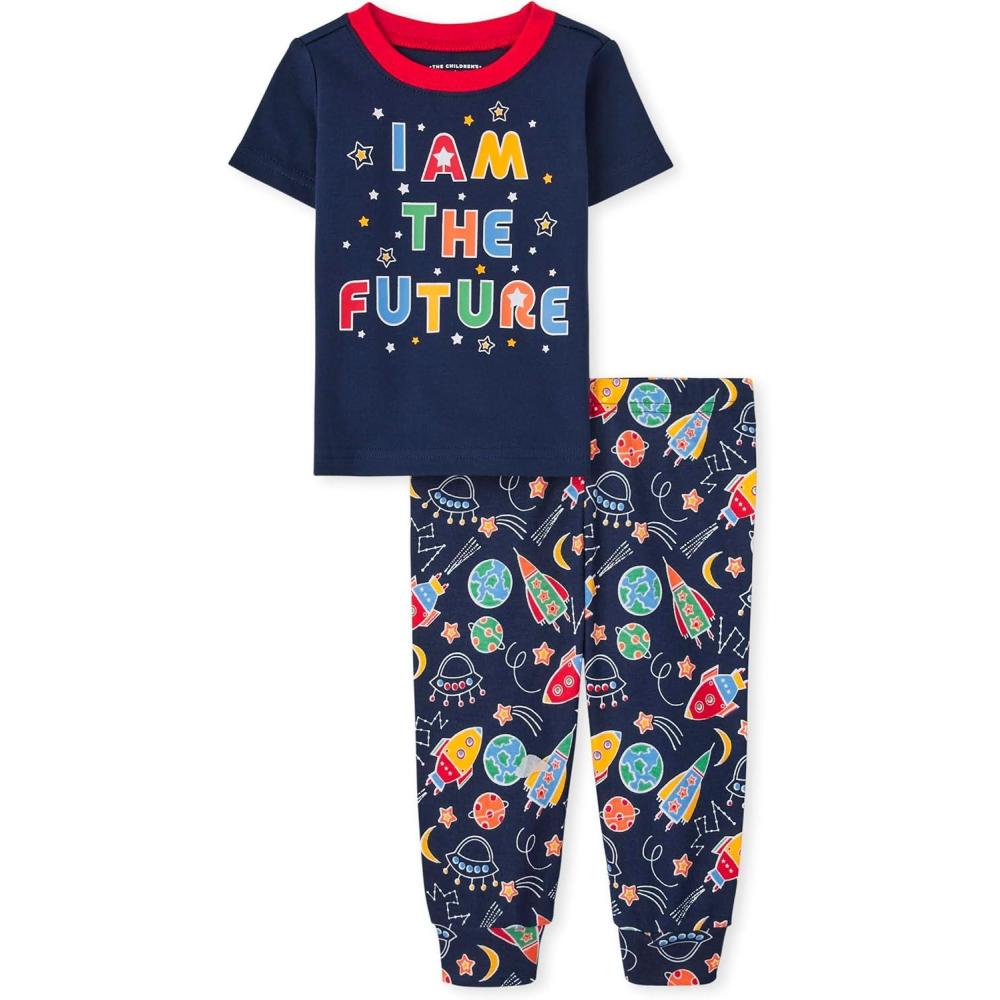 imageThe Childrens Place Baby Boys Snug Fit 100 Cotton Short Sleeve Top and Pants 2 Piece Pajama SetI Am the Future