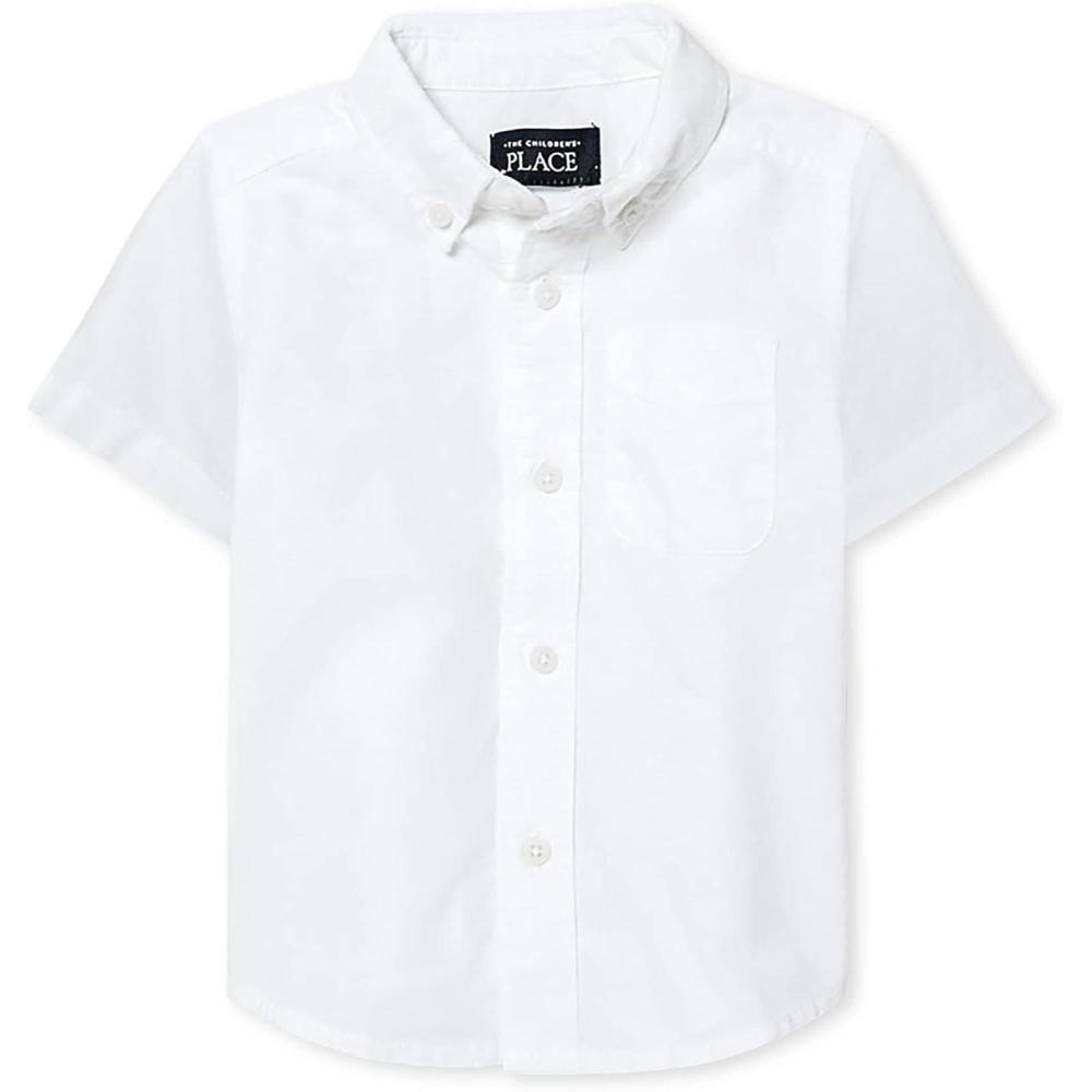 imageThe Childrens Place Baby Boys and Toddler Boys Short Sleeve Oxford Button Down ShirtWhite Single