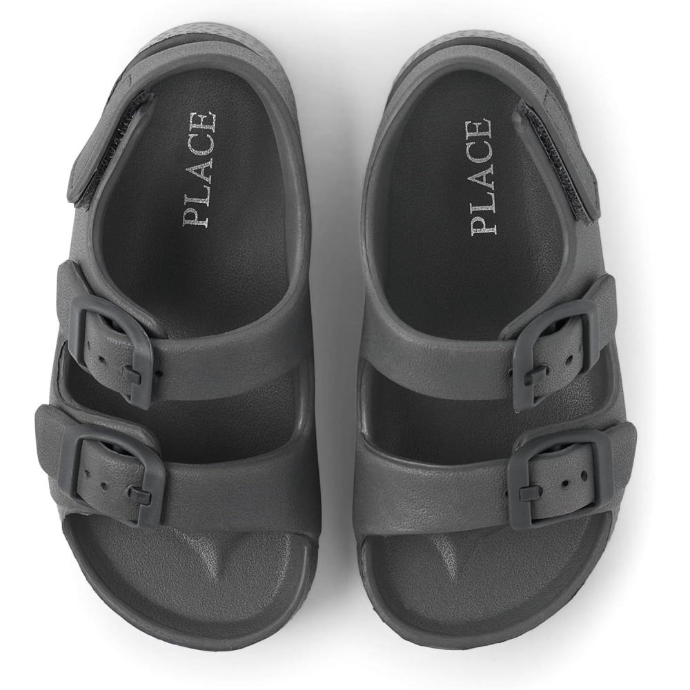 imageThe Childrens Place Baby Boys and Toddler Everyday Double Buckle Slide Sandals with BackstrapGrey