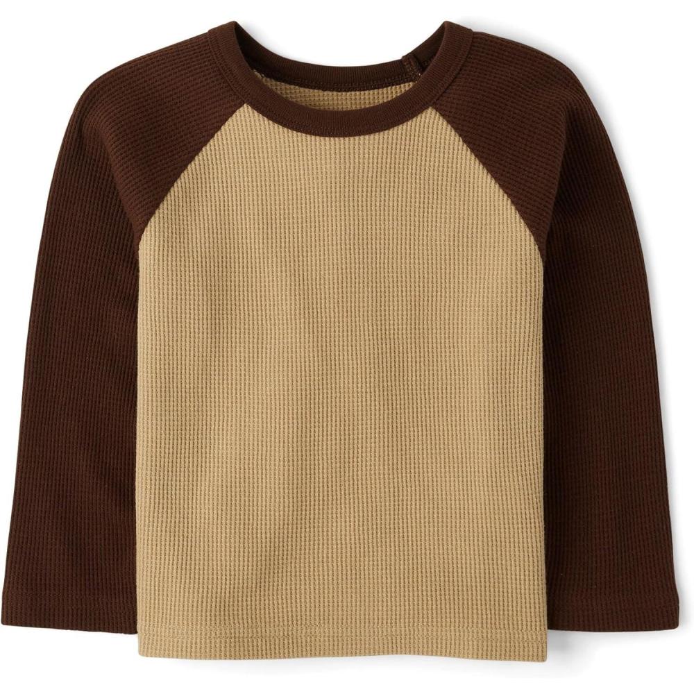 imageThe Childrens Place Baby Boys and Toddler Long Sleeve Everday Casual Thermal Knit ShirtSierra Tan Raglan