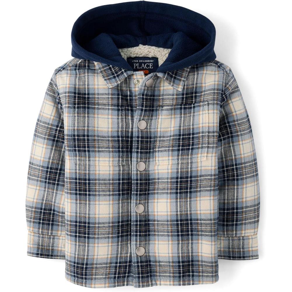 imageThe Childrens Place Baby Boys and Toddler Long Sleeve Hooded ShacketStoneybrook Plaid
