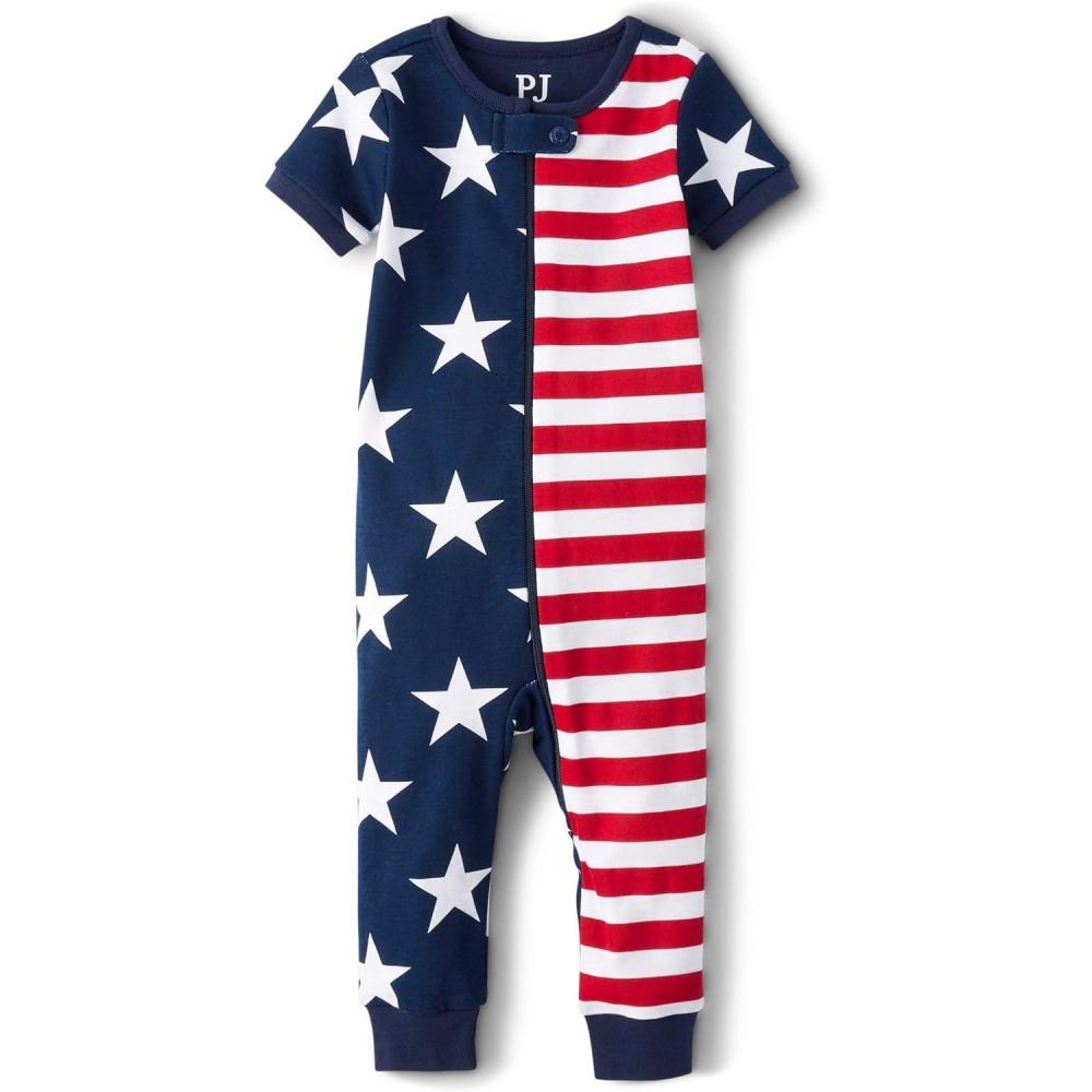 imageThe Childrens Place Baby Girls Americana Snug Fit Cotton One Piece PajamasStars and Stripes