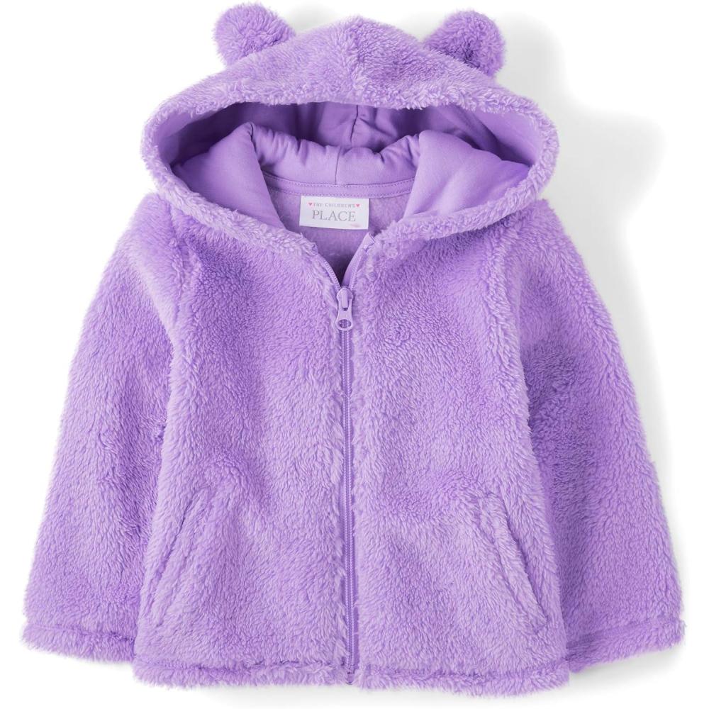 imageThe Childrens Place Baby Girls Cozy Sherpa Hooded Full Zip SweatshirtDream Lilac Critter