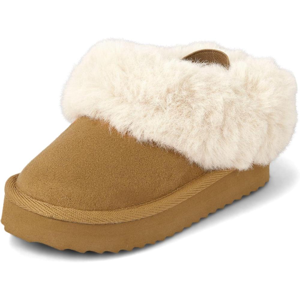 imageThe Childrens Place Baby Girls IndoorOutdoor Comfy SlipOn Platform Shoe with Backstrap Faux Fur LinedLt Tan