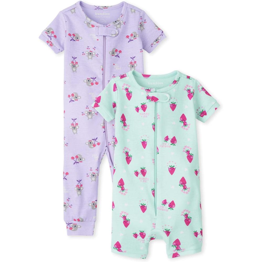 imageThe Childrens Place Baby Girls Koala Strawberry Snug Fit Cotton Zip Front One Piece Pajama 2 PackKoala Love