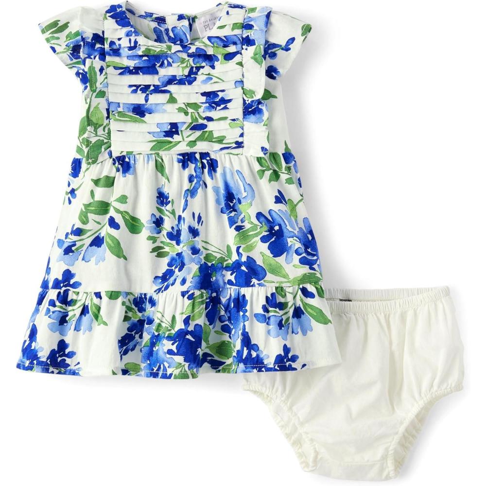 imageThe Childrens Place Baby Girls and Newborn Casual Short Sleeve Dress with Diaper CoverRenew Blue Floral