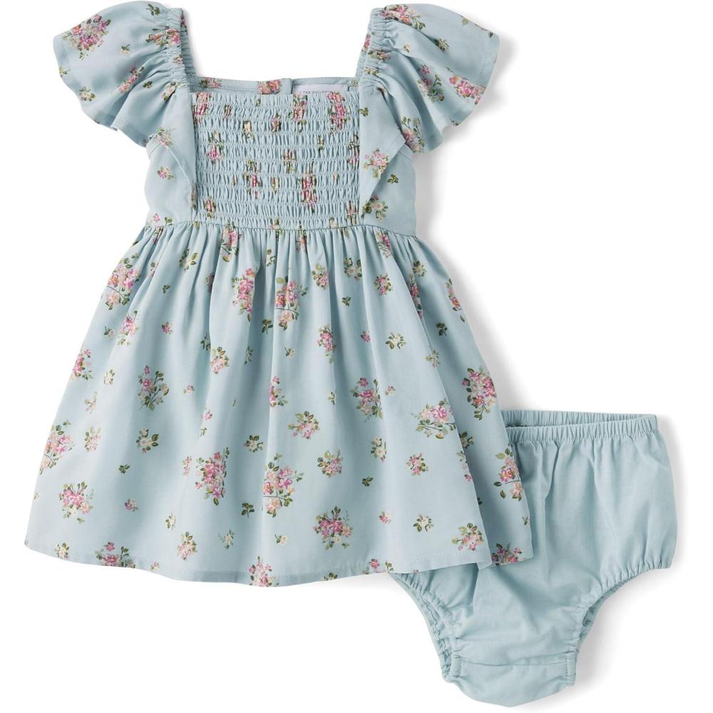 imageThe Childrens Place Baby Girls and Newborn Short Sleeve Ruffle DressDusky Blue