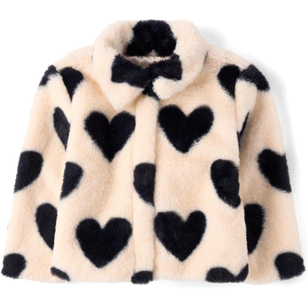 imageThe Childrens Place Baby Girls and Toddler Long Sleeve Snap Front Faux Fur CoatFrappe Hearts