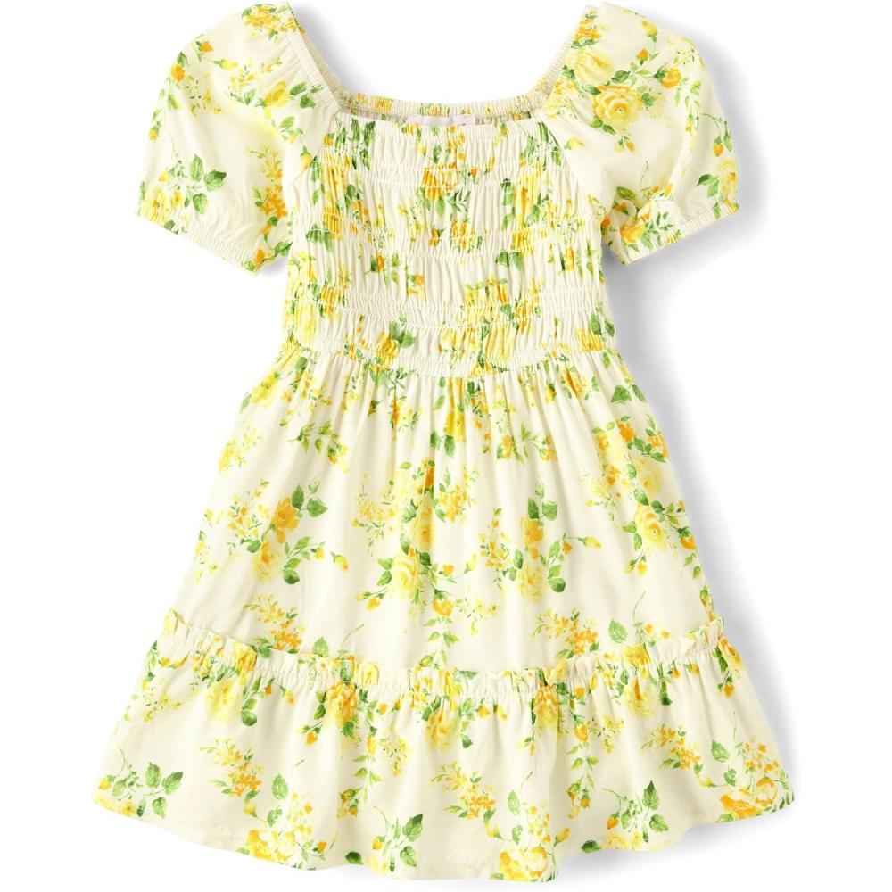 imageThe Childrens Place Baby Girls and Toddler Short Sleeve Casual DressesSmocked Yellow Floral