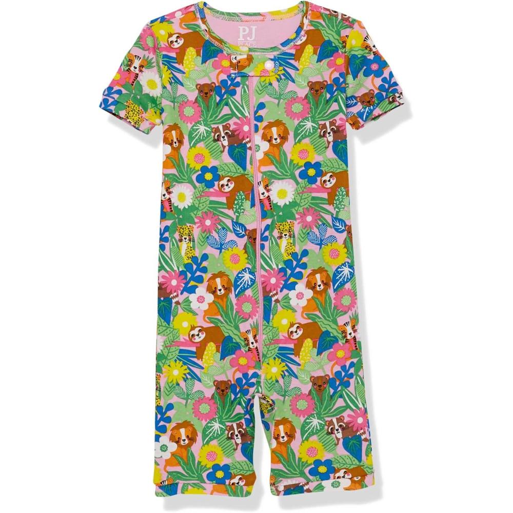 imageThe Childrens Place Baby Girls and Toddler Snug Fit 100 Cotton Short Sleeve ZipFront One Piece Footless PajamaCitrus Floral
