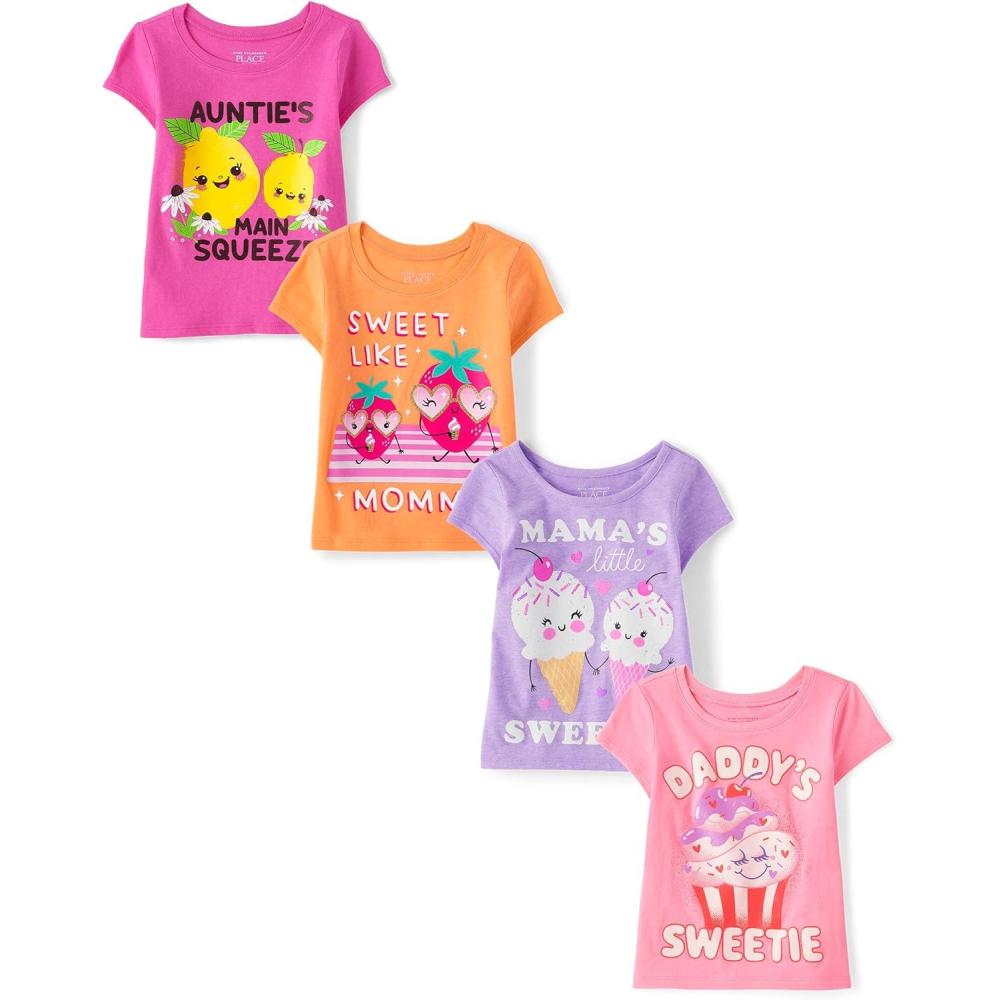 imageThe Childrens Place Baby Girls and Toddler UnicornsButterfliesTrends Short Sleeve Graphic TShirts4 PackAuntieMommyMamasDaddys
