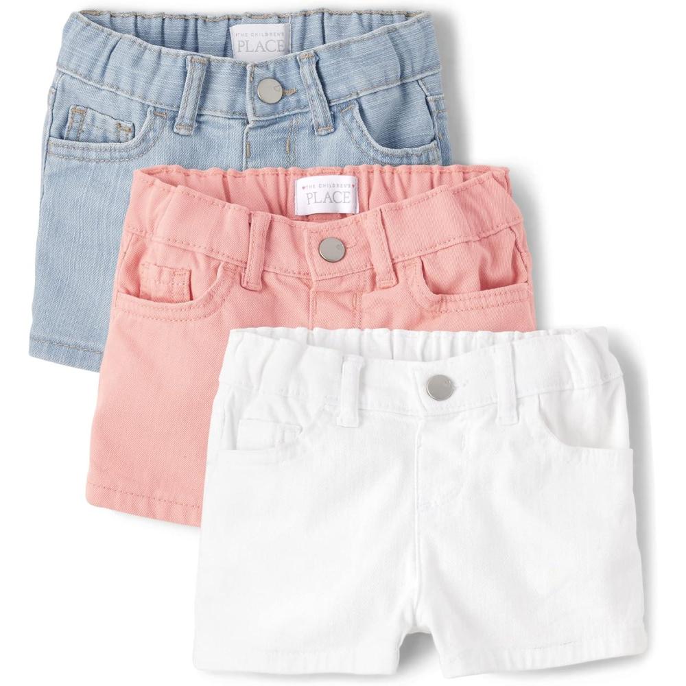 imageThe Childrens Place Baby Toddler Girls Denim Shortie Shorts 3 PackLightWhitePink 3pack