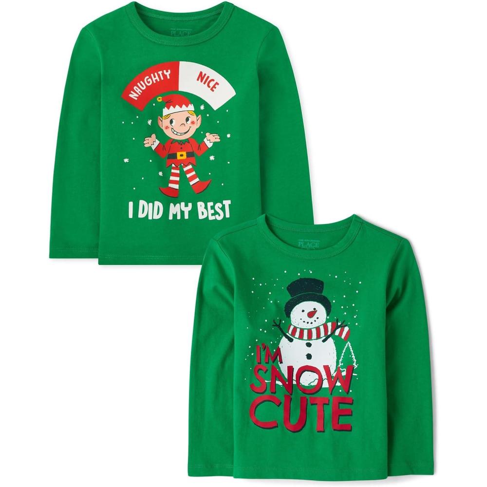 imageThe Childrens Place Baby and Toddler All HolidaysBirthdays Long Sleeve Graphic TShirts2 PackMy BestSnow Cute
