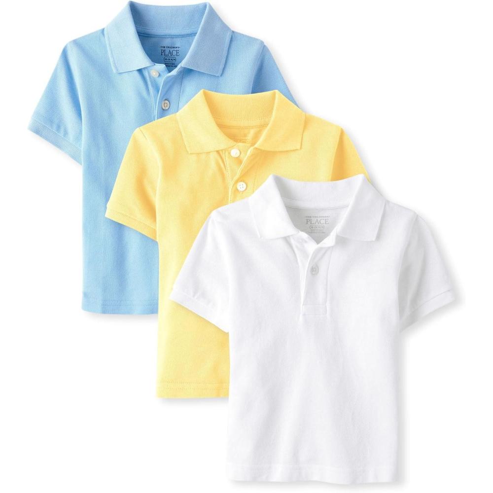 imageThe Childrens Place Baby and Toddler Boys Short Sleeve Polo ShirtYellowWhiteBrook 3pack