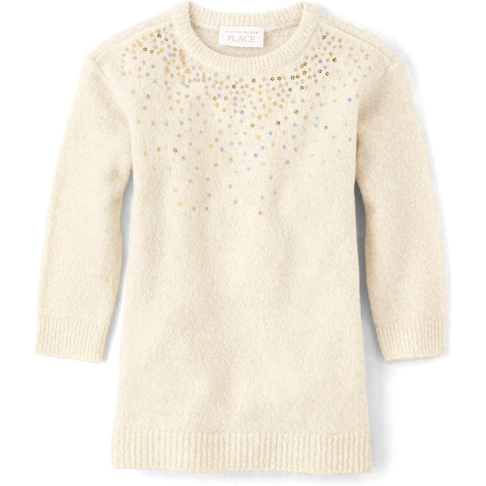 imageThe Childrens Place Baby and Toddler Girls Long Sleeve Sweater DressBeaded White Daisy