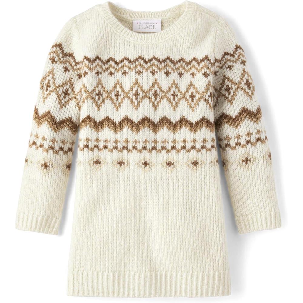 imageThe Childrens Place Baby and Toddler Girls Long Sleeve Sweater DressCinnamon Fairisle