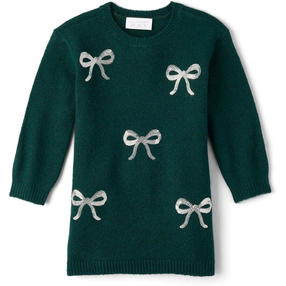 imageThe Childrens Place Baby and Toddler Girls Long Sleeve Sweater DressGreen Bows