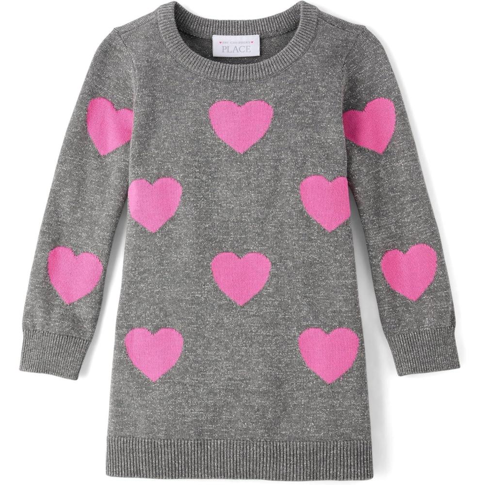imageThe Childrens Place Baby and Toddler Girls Long Sleeve Sweater DressGrey Hearts