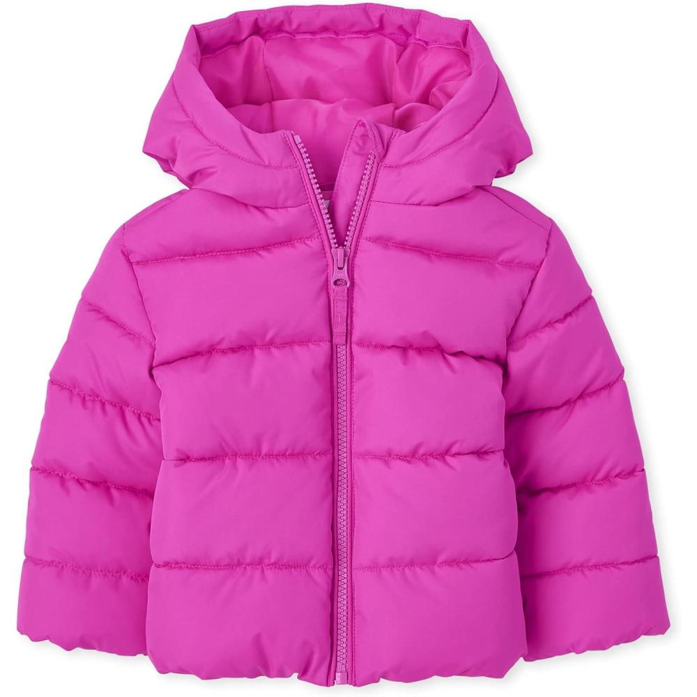 imageThe Childrens Place Baby and Toddler Girls Medium Weight WindResistant WaterResistant Puffer JacketEchanted Pink