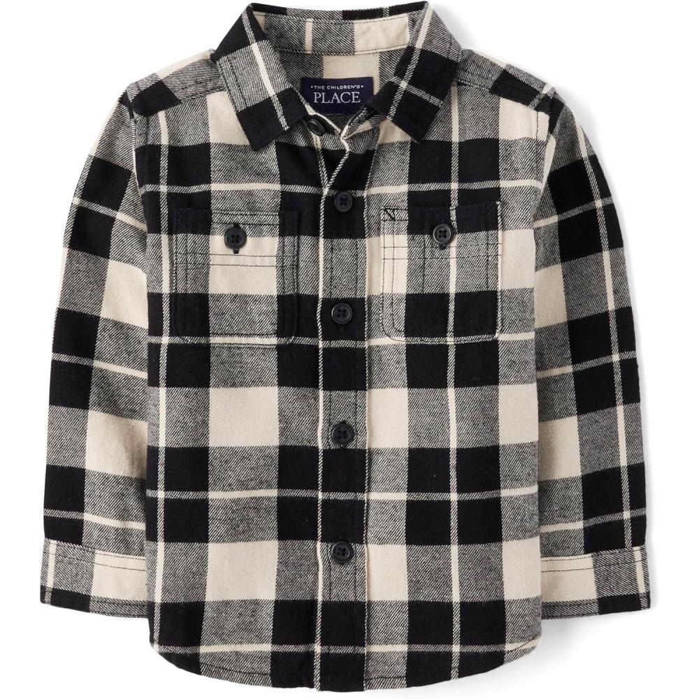 imageThe Childrens Place BabyBoys and Toddler Long Sleeve Plaid Flannel Button Up ShirtBuffalo Plaid