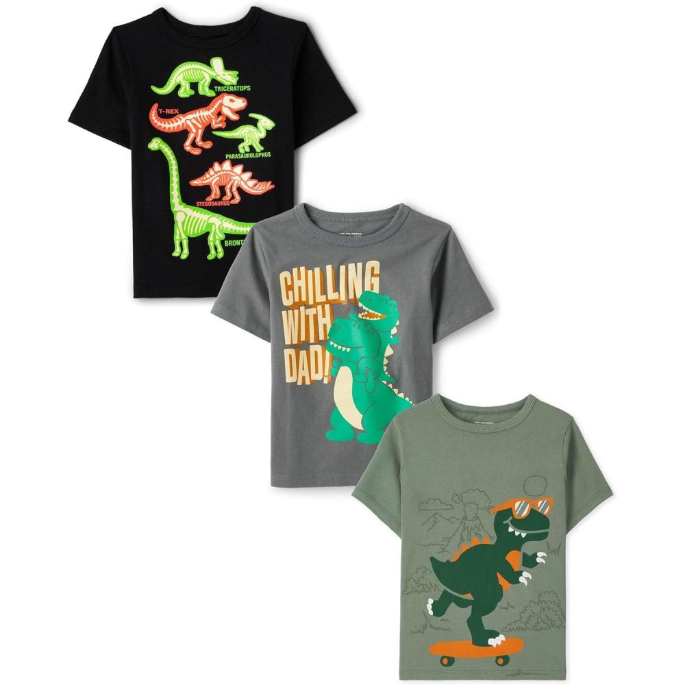 imageThe Childrens Place BabyBoys and Toddler SchoolLearning Short Sleeve Graphic TShirts3 PackEdu DinoDad DinoDino Skate