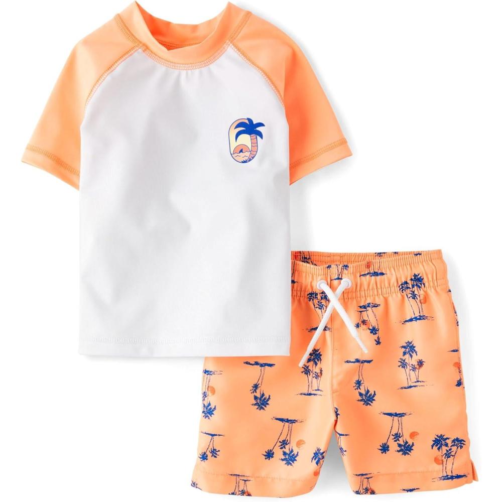 imageThe Childrens Place BabyBoys and Toddler Short Sleeve Rashguard and BottomsSunfish Palms