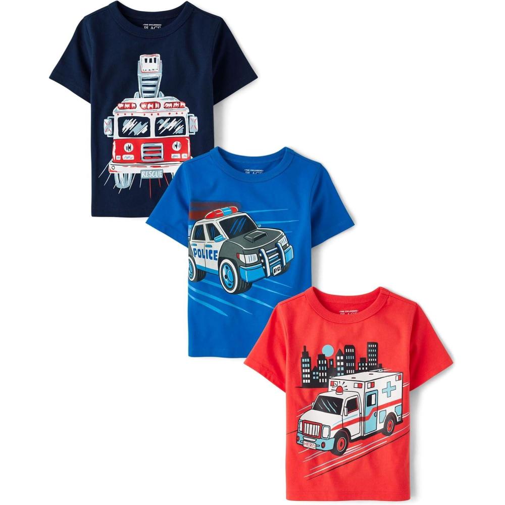 imageThe Childrens Place BabyBoys and Toddler SportsCarsTrucks Short Sleeve Graphic TShirts3 PackFire TruckPolice CarAmbulance