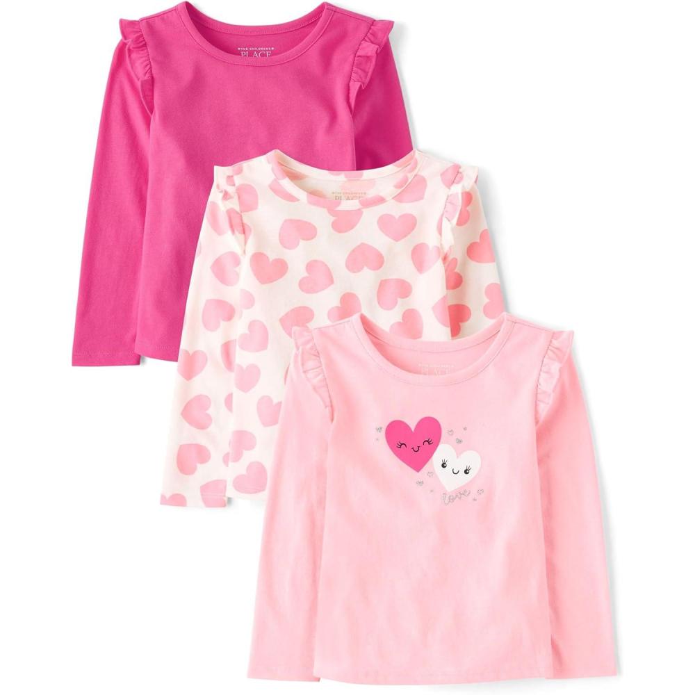 imageThe Childrens Place BabyGirls and Toddler Assorted Long Sleeve Knit ShirtHeartsPink HeartsPink