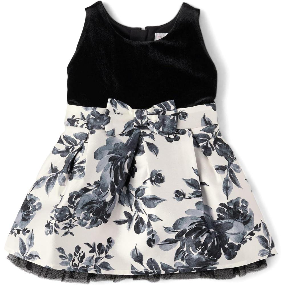 imageThe Childrens Place BabyGirls and Toddler Dressy Dress Short SleeveBlack White Floral