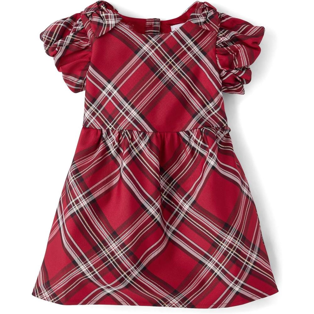imageThe Childrens Place BabyGirls and Toddler Dressy Dress Short SleeveRed Ochre Plaid