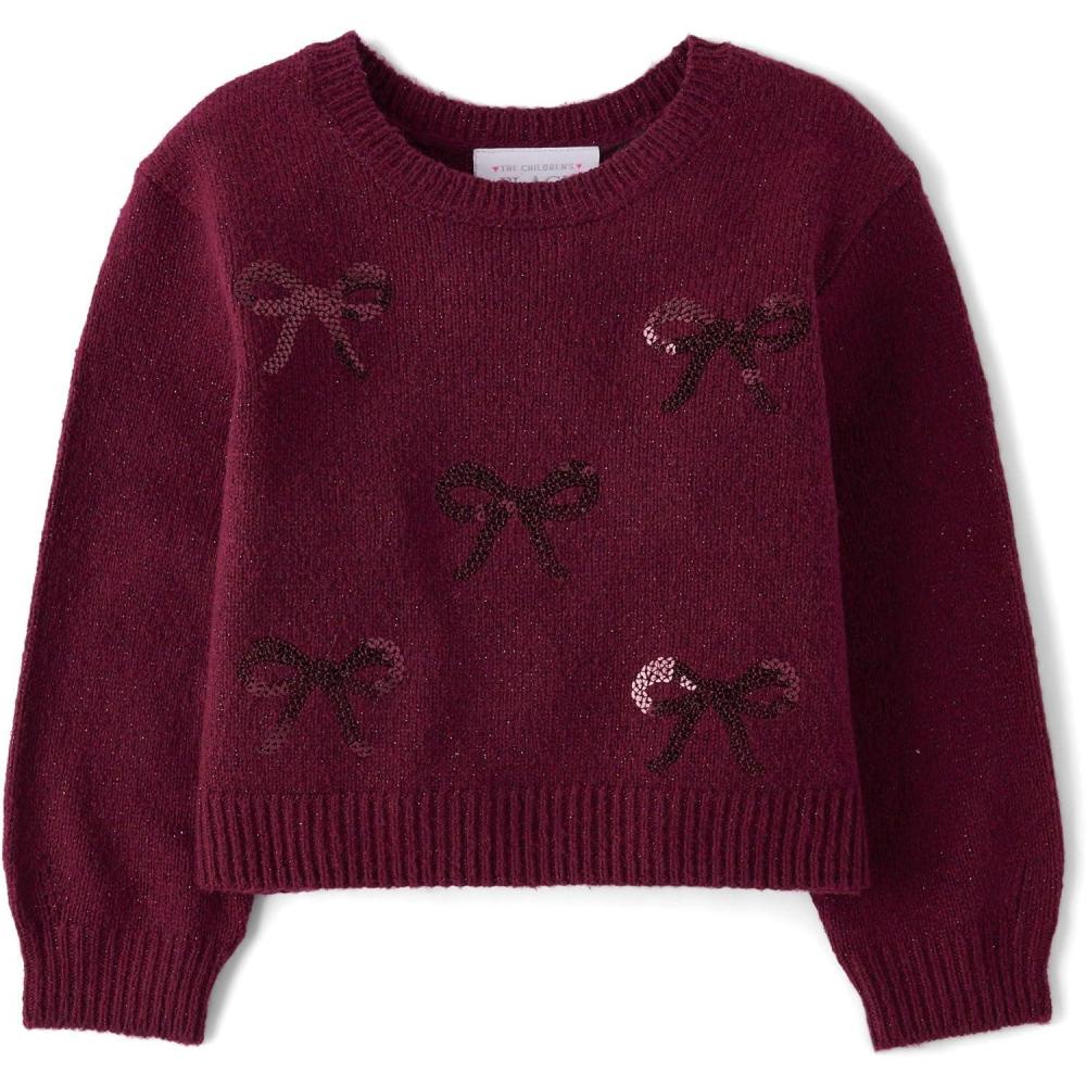 imageThe Childrens Place BabyGirls and Toddler Long Sleeve Crew Neck Pullover SweaterSugar Beet Bows